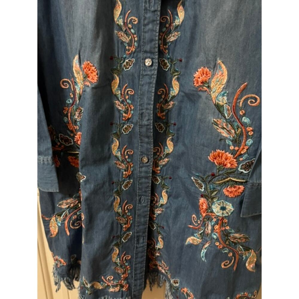 Grace in LA Light Blue Embroidered Denim Long Sleeve Shirt Dress M - Picture 11 of 11